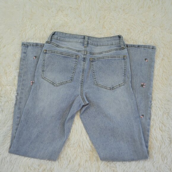 Ashley Mason Premium Jeans Boot Cut With Pink Flowers Juniors Size 0/24 - Picture 2 of 5